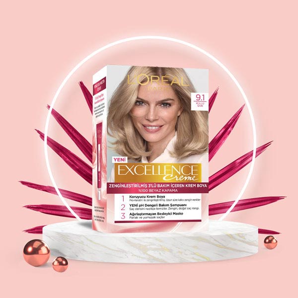 کیت رنگ مو لورآل طلایی دودی سری Excellence شماره 9.1