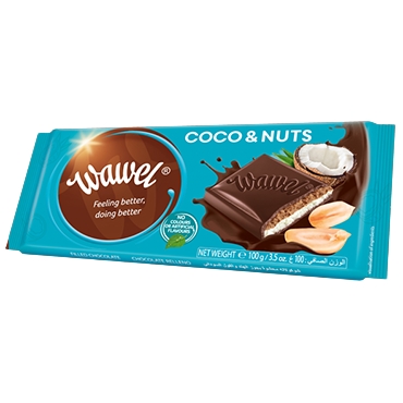 مشخصات، خرید و قیمت شکلات تخته ای واول با مغز بادام زمینی و نارگیل حجم 100 گرم