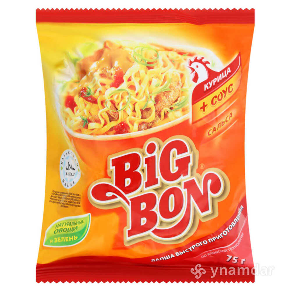 مشخصات، خرید و قیمت نودل بیگ بون Big Bon با طعم مرغ و سس سالسا حجم 75 گرم